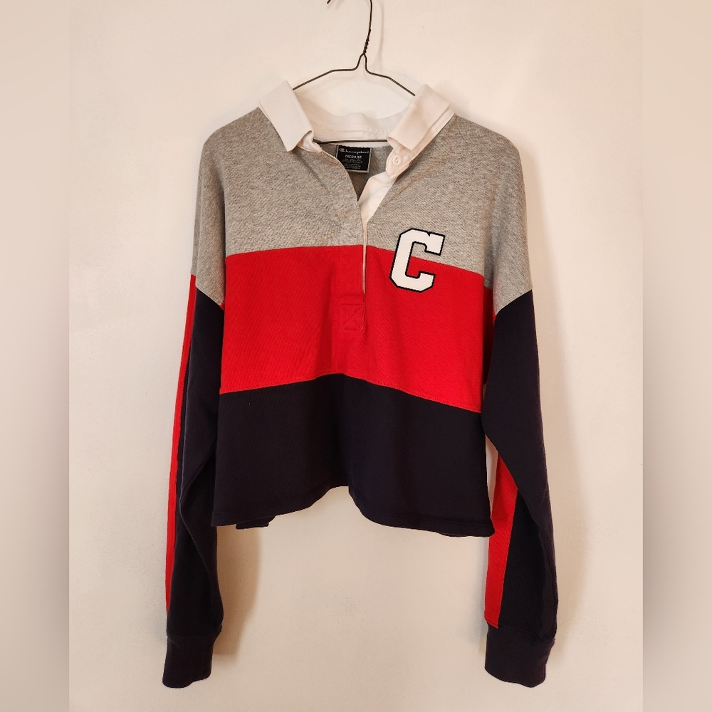 Champion colorblocked cropped collared long-sleeved top size M